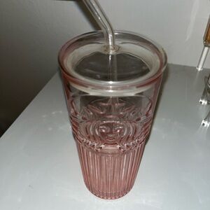 Starbucks glass cup with lid and straw
